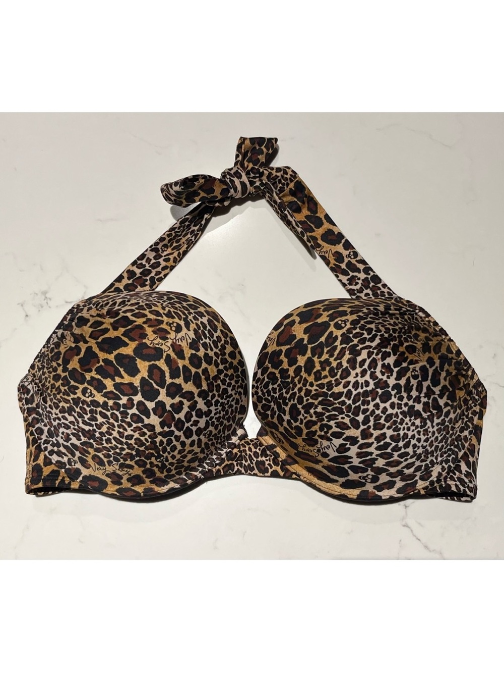 Victoria's Secret • 36D • Bombshell Push Up Add 2 Cup Size Leopard Halter Bikini